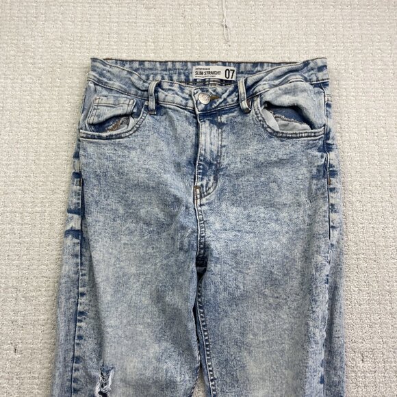 Y2K Refuge Jeans Womens Size 7 Blue Denim Slim Straight Washed Distressed Punk - Picture 2 of 10